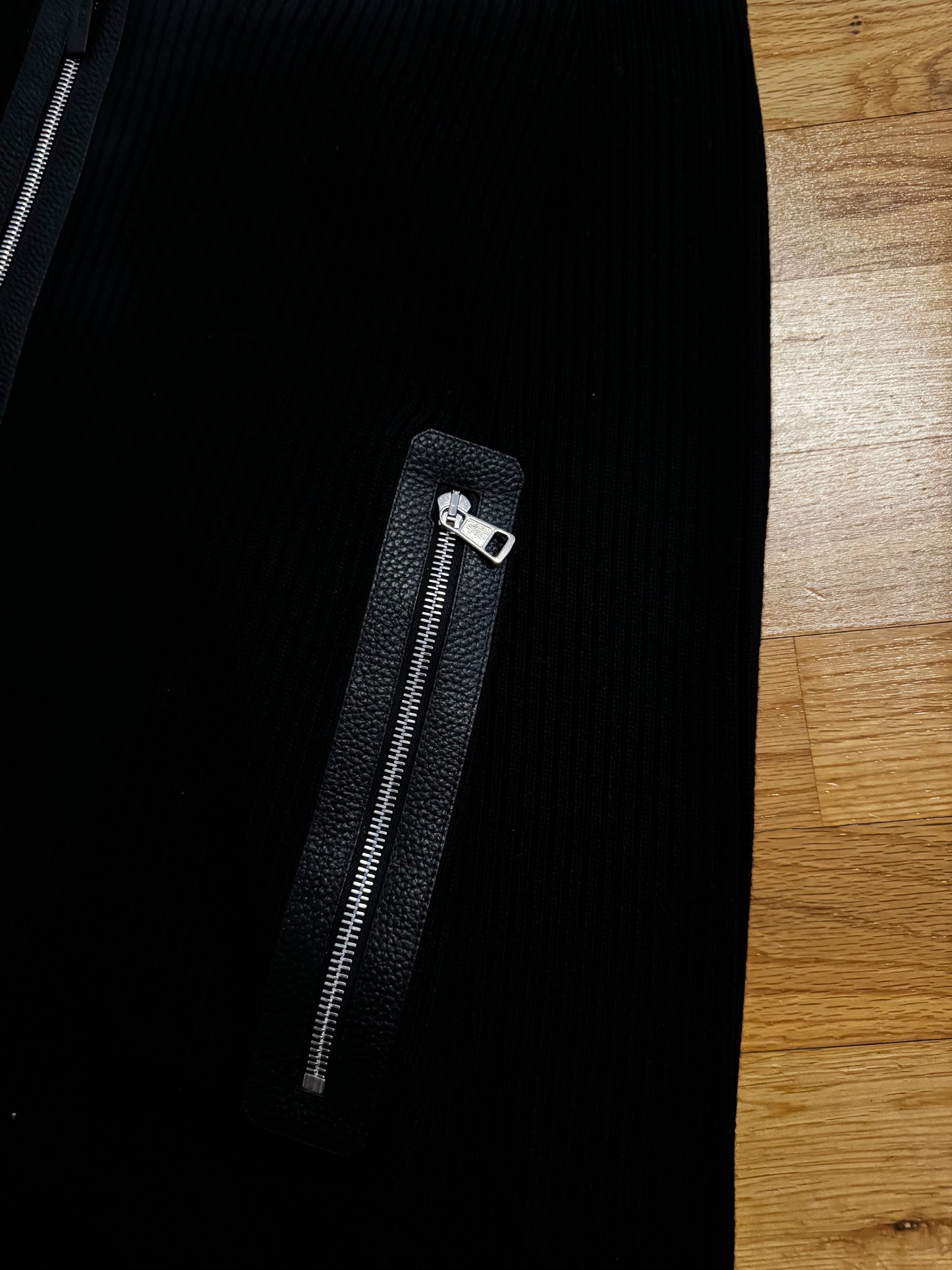 Moncler Ribbed Cardigan with Leather Trim