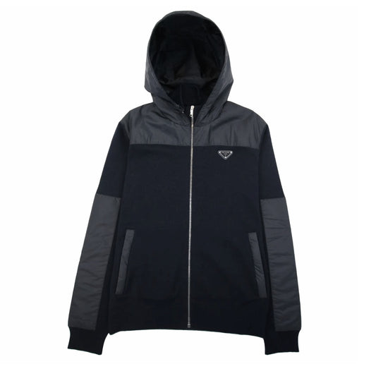 Prada Hooded Nylon Wool Zip Cardigan