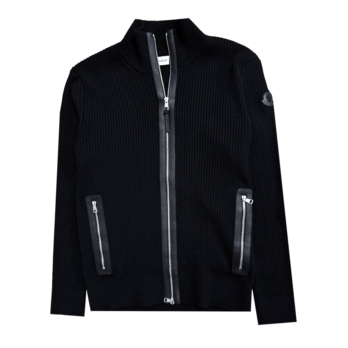 Moncler Ribbed Cardigan with Leather Trim